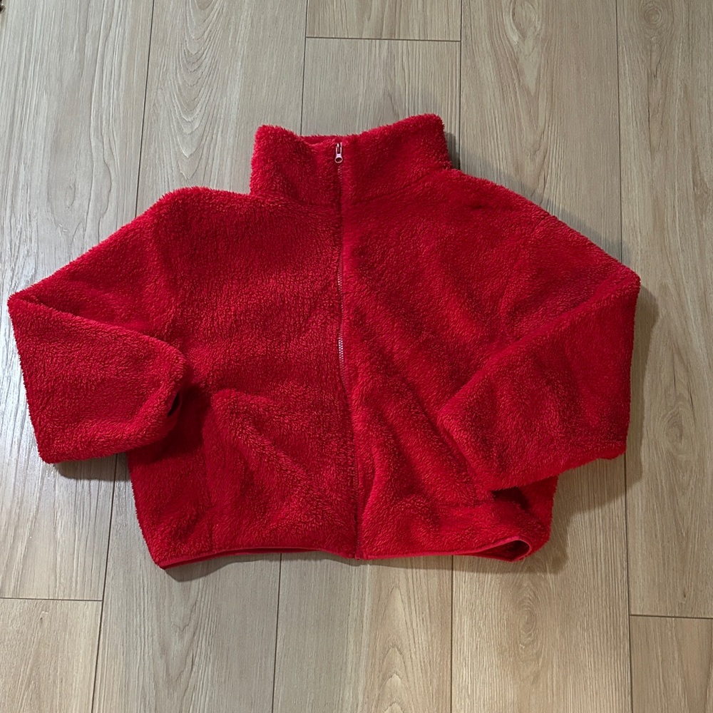 Red Plush Zip-Up Jacket